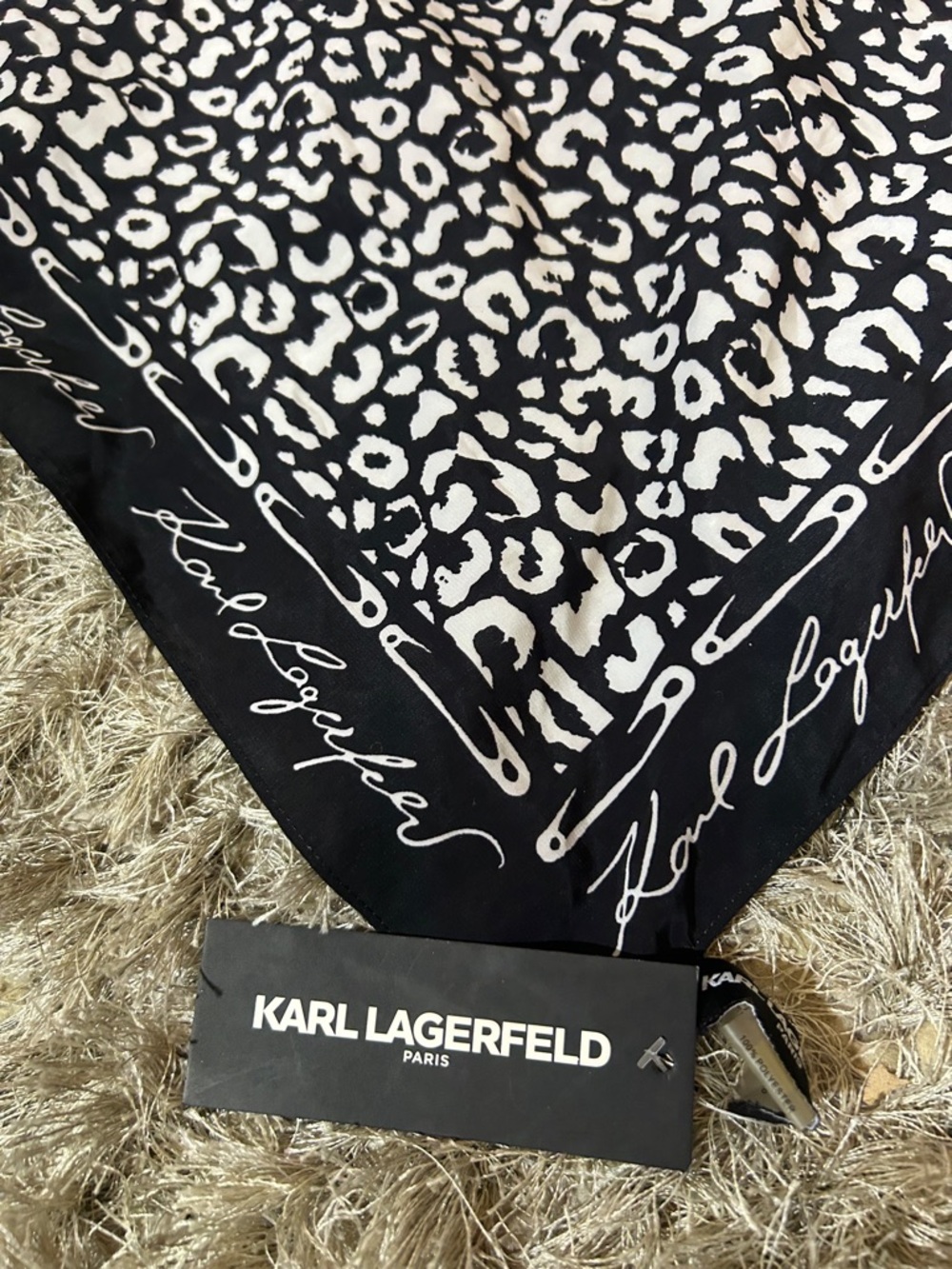 Karl Lagerfeld Black and White Leopard-Print Throw